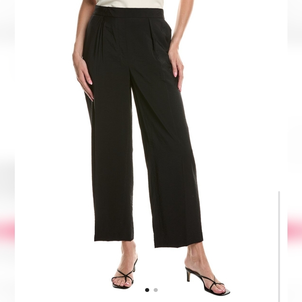 Ann Klein Black Pleaded Wide Leg Highwaist Pull On Ankle Pants, Size M - Picture 3 of 16